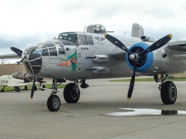 Several fighter jet displays are seen on the grounds outside Fargo Air Museum.