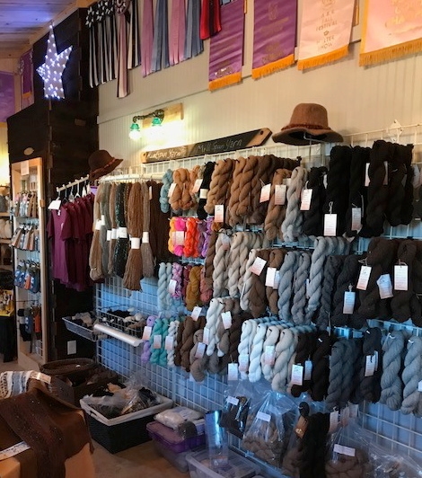 The on site store sells a variety of alpaca fiber products.