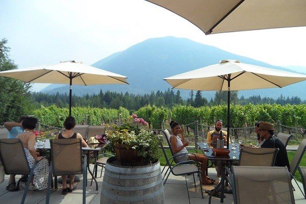 The winery operates a tasting room, a wine bar, and an outdoor patio.