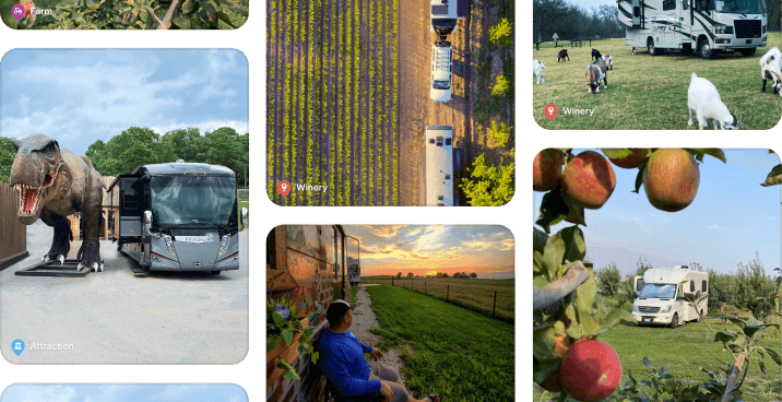 A collage of Harvest Hosts RV stays